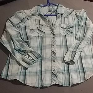 V neck button down top